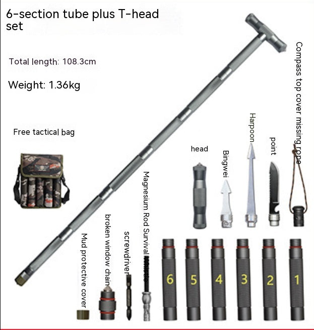 Multifunction Trekking Poles Outdoor Cane With T Head