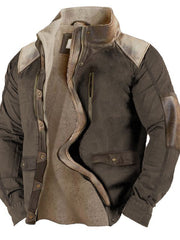 Men's Vintage Color Stitching Stand-collar Pocket Tactical Jacket